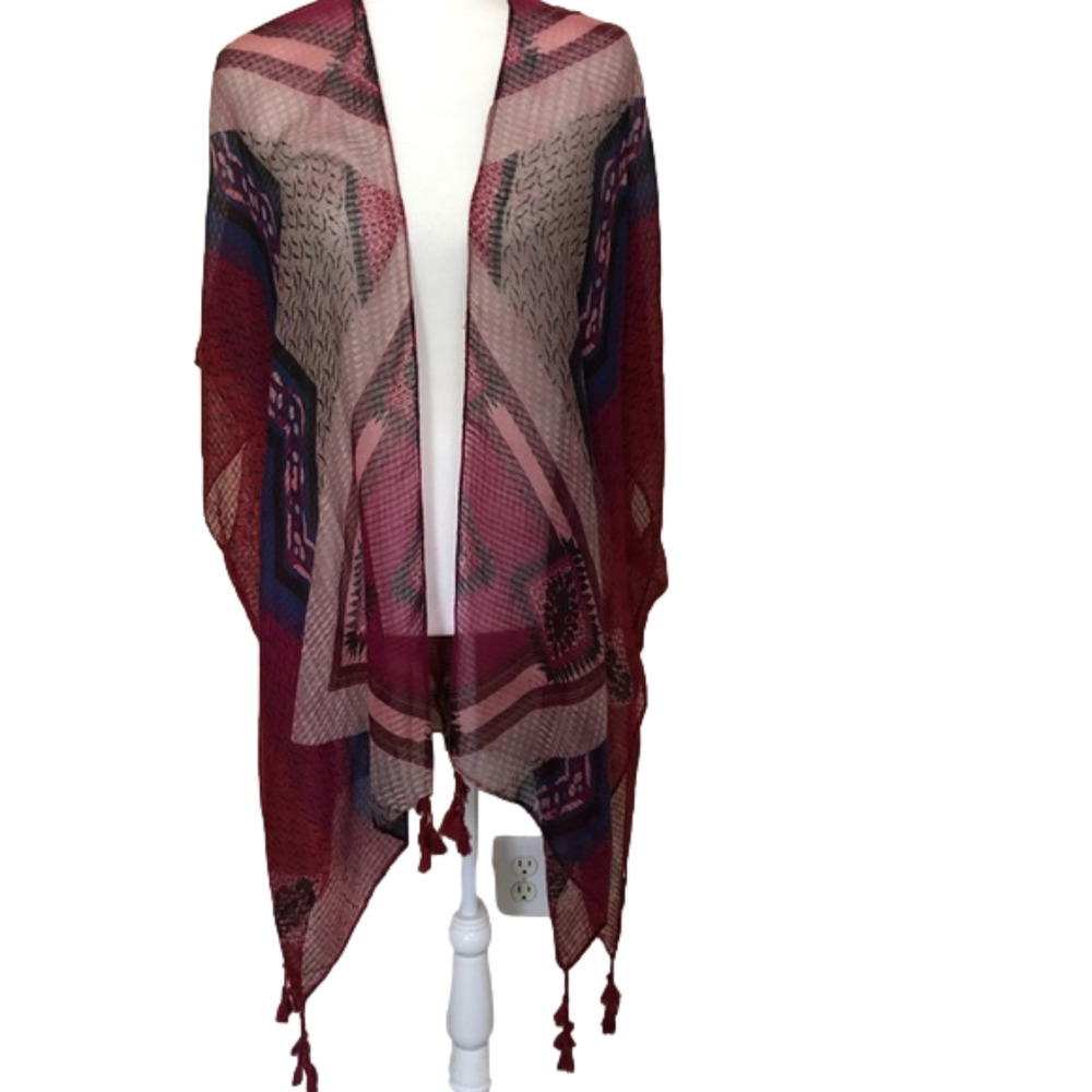 Woven Heart Tribal Kimono Duster with Tassels